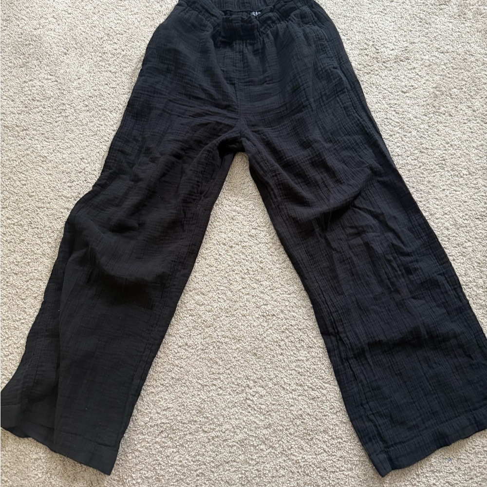 GAP cotton Black Crinkled Wide-Leg Pants